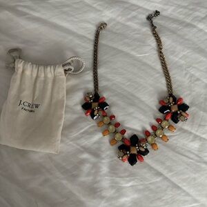 J. Crew Vibrant Floral Necklace with Red and Black Accents